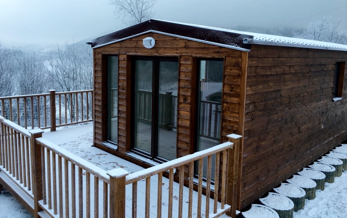 mobilný dom v zime